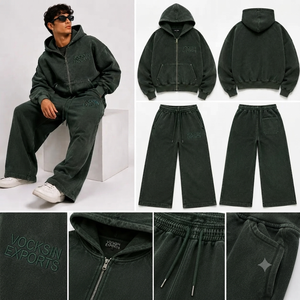 VOCKSIN เสื้อฮู้ดมีซิปผ้าฝ้ายสีเขียวป่าสำหรับผู้ชาย กางเกงวอร์มลำลองทรงหลวมแบบเต็มตัว ชุดวอร์มมีฮู้ดสำหรับฤดูใบไม้ร่วง - Product Image 3