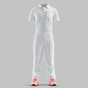 Ensemble uniforme de cricket blanc à manches courtes pour homme avec accents bleus, vêtements de sport respirants en polyester, coupe classique, toutes saisons - Product Image 6