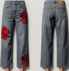 กางเกงยีนส์ผู้ชายทรงตรงเอวกลาง ผ้าถักเนื้อเดนิม ผ้าฝ้าย ซัมเมอร์ แห้งเร็ว สีพื้น ซักแล้ว สั่งทำได้ - Product Image 1