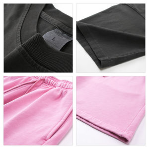 Diseño de logotipo personalizado, conjunto de dos piezas de camiseta y pantalones cortos, tela 100% algodón, traje de verano de dos piezas, pantalones cortos y camiseta con lavado ácido para unisex. - Product Image 4