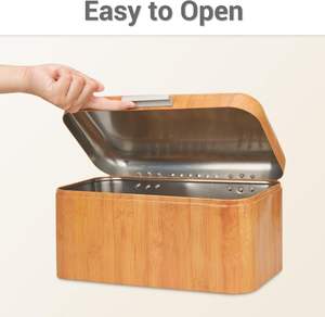 Boîte à pain en acier inoxydable avec design imitation bois, boîte à pain vintage en métal pour comptoir de cuisine, grand bac de rangement pour pain - Product Image 3