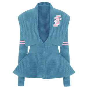 Suéter Varsity con Peplum para Mujer, Marca Jack and Jill, Color Azul, Tejido de Punto, Manga Larga, Estilo Juvenil, Casual, Cardigan - Product Image 1