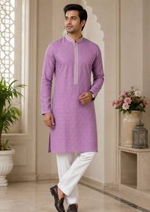 NOIIR PIGEON Kurta Étnica Premium para Hombre, de Seda Jacquard Estampada, Sin Arrugas, de Secado Rápido, para Bodas, Fiestas y Eventos - Product Image 4