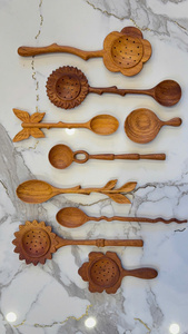 Carved Vine Climbing Plant Handle Wooden Spoon Vietnam Handicraft Natural Kitchen Serving Baking Tool Wholesale - Product Image 6