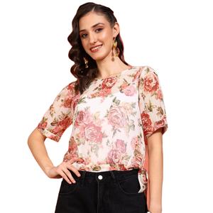 Chemisier élégant pour femme en mousseline à imprimé floral, col et manches bouffantes, boutonné, léger et confortable, idéal pour l'été et le quotidien - Product Image 1