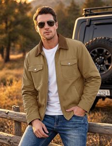 Men's Lightweight Quilted Work <b>Jacket</b> Casual Cotton <b>Zipper</b> <b>Jackets</b> | Cotton Twill Fabric - Product Image 3