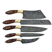 Ensemble de 5 couteaux de cuisine en acier Damas forgés à la main, couteau de chef, couteau à pain, couteau à découper, couteau utilitaire, manche en bois, OEM ODM, vente en gros