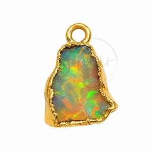 Pendentif en opale d'Éthiopie naturelle plaqué or, breloque en tranche d'opale brute, collier fait main, bijoux en pierres précieuses plaquées or - Product Image 1