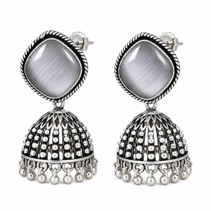 Latest Design White Stone <b>Oxidized</b> Silver Jhumka Earrings for Women Wholesale Supplier - Product Image 1