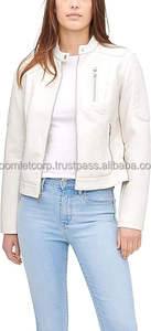 2024 nouvel article blanc cuir femmes veste col rond et bouton unique cuir femmes vestes par Boomletcorp haute qualité - Product Image 3