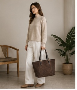 Bolso Tote de Cuero Genuino Marrón Premium para Mujer, Bolso de Hombro de Lujo, Elegante para Invierno, Primavera y Verano, Bolso de Trabajo con Cierre Magnético - Product Image 2