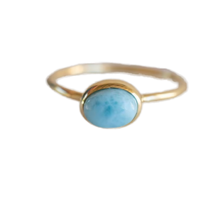 Bague ajustable en argent sterling plaqué or faite à la main, Larimar, pierre précieuse 8X10mm, lunette, forme ronde, cadeau pour elle - Product Image 1