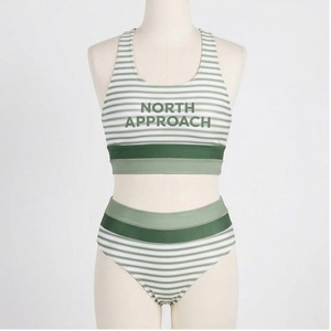Ensemble bikini 2 pièces rayé North Approach avec bordure contrastée, bas taille haute et haut court pour femme - Product Image 1