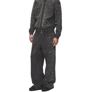 <b>Men</b> Casual Mid Waist Rhinestone <b>Flare</b> Pants 2026 New Design 100% Cotton Eco-Friendly Lightweight Breathable Fabric Club Party - Product Image 2