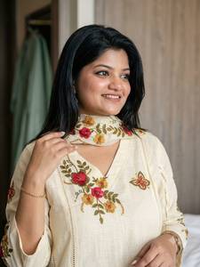 Designer Embroidery Patch Work Air <b>Tex</b> Chinon Top With Bottom And Dupatta Fully Stitched Ready To Wear Set - Product Image 3