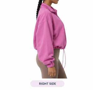 Sudadera Rosa de Mujer con Cierre de Cremallera, Cuello Vuelto, Manga Linterna, Top Casual, Prenda Personalizada OEM - Product Image 3