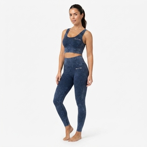 Conjunto Deportivo para Mujer, Top Deportivo y Leggings Azules con Efecto Desgastado, Cintura Alta, para Gimnasio, Yoga y Entrenamiento - Product Image 3
