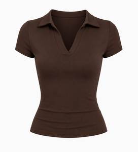 เสื้อถักคอวีแขนสั้นสำหรับผู้หญิงไซส์ใหญ่ ระบายอากาศได้ดี สีพื้น ทรงเข้ารูป สวมใส่สบาย เหมาะสำหรับฤดูใบไม้ผลิ ฤดูร้อน และฤดูใบไม้ร่วง - Product Image 1