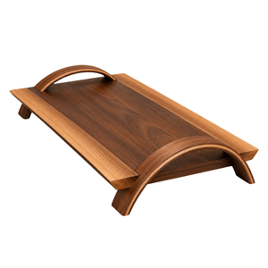Plateau de service en bois surélevé avec poignées en forme d'arche |   Plateau de service décoratif en bois naturel pour le petit-déjeuner, la salle à manger et le café - Product Image 1