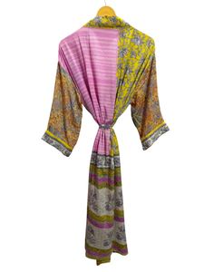 Regalos para ella: Kimono de patchwork, bata larga para dormir, ropa de noche, hecho a mano en India, kimono vintage de sari de seda reciclada. - Product Image 4
