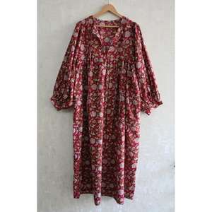 Vestido Boho de Algodón Hecho a Mano para Mujer, Estampado con Bloques, Natural, Lavable, Ligero, Transpirable, Vestido de Verano, Moda Ética - Product Image 3