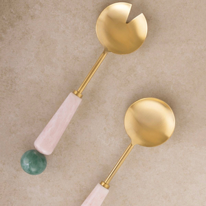 Juego de Cubiertos de Acero Inoxidable Dorado de 2 Piezas con Mango de Resina y Acabado Espejo: Cuchara, Tenedor y Cuchillo para Servir Ensaladas en Fiestas y Cenas - Product Image 1