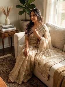 Designer Zari Embroidery And Sequence Work Fandy Satin <b>Saree</b> With Fully <b>Stitched</b> Fandy Satin Embroidery Work Blouse - Product Image 4