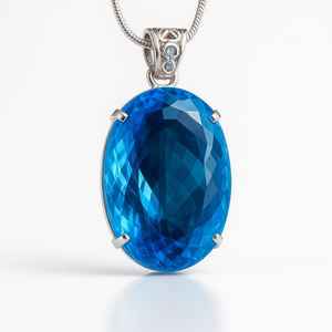 Colgante de Topacio Azul Brasileño Certificado IGI, 94 Ct, Corte Ovalado Natural, Gema en Plata de Ley 925, Collar para Mujer, Noviembre - Product Image 4