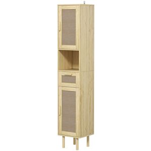 Mobile da bagno alto in rovere con ripiani regolabili e porte in Rattan mobili di stoccaggio indipendenti - Product Image 1