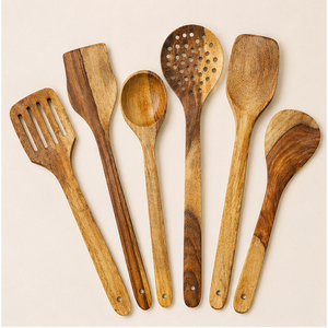 Cuillères en bois pour la cuisine, ensemble d'ustensiles de cuisine en bois antiadhésifs, spatule résistante à la chaleur, louche, écologiques, vente en gros - Product Image 1