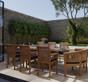 Ensemble de table à manger ovale en teck massif pour l'extérieur, 8 places avec fauteuils, finition naturelle, meubles de jardin de luxe pour villa - Product Image 2