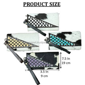 Cartera de Mano de Cuero Vacuno con Diseño a Cuadros Morado y Negro, Estilo Occidental, Hecha a Mano, con Tarjetero y Correa para la Muñeca, Modelo 2025 - Product Image 2
