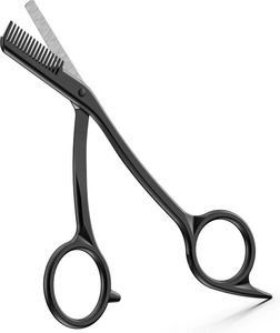 Ciseaux à sourcils avec peigne en acier inoxydable noir, tondeuse à sourcils pour femmes et hommes, conception double fonction peigne et lame, minuteurs - Product Image 1