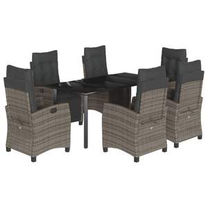 Set da pranzo in Poly Rattan grigio 7 pezzi con cuscini eleganti mobili da esterno - Product Image 2
