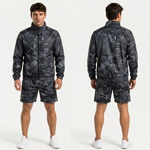 Desert <b>Camouflage</b> Sublimation Windbreaker Jacket Shorts Tracksuit Set Lightweight Polyester Hooded Outdoor Training Sportswear - Product Image 4