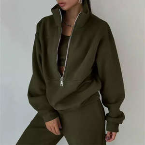 Conjunto Deportivo de Invierno para Mujer, Talla Grande, Color Sólido, 100% Algodón, Sudadera con Capucha y Pantalones Jogger de Dos Piezas - Product Image 1