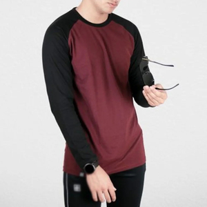 T-shirt à manches longues raglan pour homme, orange et blanc, col rond, jersey décontracté, taille régulière, 100% coton, séchage rapide, anti-plis - Product Image 4