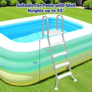 Escalera para Piscina Elevada Tipo A de 4 Peldaños con Pasamanos para Paredes de hasta 55 Pulgadas de Altura, Compatible con Spas - Product Image 3