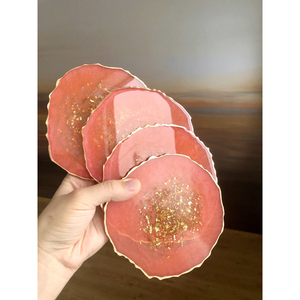 Handmade Agate Style Pink Resin <b>Coasters</b> With Gold Leaf Edges 4 Piece Set Heat-Resistant Epoxy <b>Drink</b> <b>Coasters</b> For Luxury Home - Product Image 1