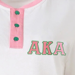 Camisa Henley Premium AKA Blanca, Rosa y Verde para Mujer, Manga Corta, Cuello con Botones, Estilo Griego Informal - Product Image 6