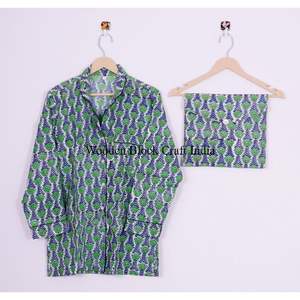 ชุดนอนผ้าฝ้ายพิมพ์ลายบล็อกน้ำหนักเบาสำหรับผู้หญิง เนื้อผ้านุ่ม ระบายอากาศได้ดี เหมาะสำหรับการพักผ่อน การนอนหลับ และสวมใส่สบายๆ - Product Image 2