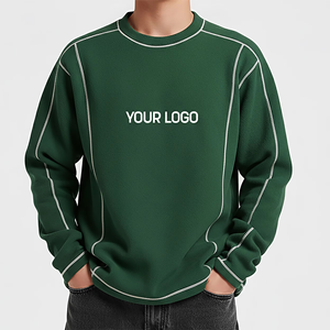 Custom Contrast Stitch Crew Neck Sweatshirt Premium Oversized Long Sleeve Streetwear <b>Pullover</b> <b>Mens</b> Casual Heavyweight Sweatshirt - Product Image 4