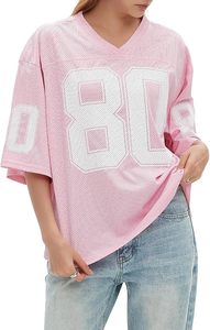 Haut d'été streetwear personnalisé surdimensionné à col en V en maille avec impression de numéro, fabricant de vêtements en gros OEM ODM - Product Image 2