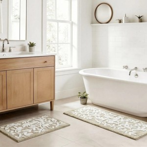 Tapis de bain en coton brodé de fleurs, rectangulaire, antidérapant avec support en caoutchouc, style classique, pour usage domestique - Product Image 4