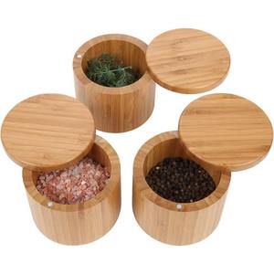 <b>Bamboo</b> Spice <b>Containers</b> With Lids Set Of Three For Kitchen Storage Modern Design Natural Wood Finish - Product Image 1