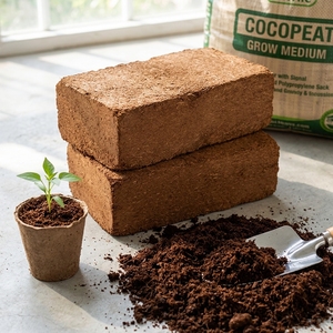 Bloc de fibre de coco biodégradable à haute rétention d'eau, substrat de compost organique pH 5.8-6.8, 5kg, 30x30x12cm, pour jardin et semis - Product Image 1