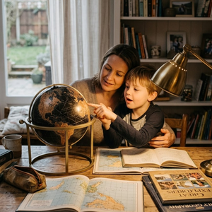 Wooden Base Desk Globe with Iron Frame & Plastic World <b>Map</b> Sphere | Educational Globe for Office Desk & Home Decoration - Product Image 2