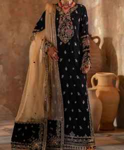 Traje de Fiesta Tradicional Pakistaní de Terciopelo de Alta Calidad para Mujer, Shalwar Kameez de 3 Piezas, MOQ Bajo 2026 - Product Image 4