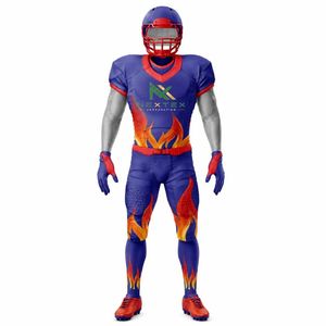 Ensemble d'uniformes de football personnalisés pour hommes, thème feu, maillot en mesh sublimé, pantalon rembourré, équipement sportif d'équipe, kit de jeu, vente OEM Pro - Product Image 2