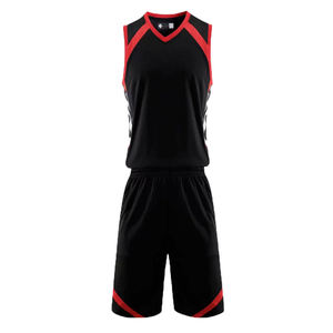 Conjunto de Camiseta de Baloncesto Unisex Negra y Roja, Sin Mangas, Cuello en V, Poliéster que Absorbe la Humedad, Uniformes para Todas las Temporadas, Corte Atlético - Product Image 2